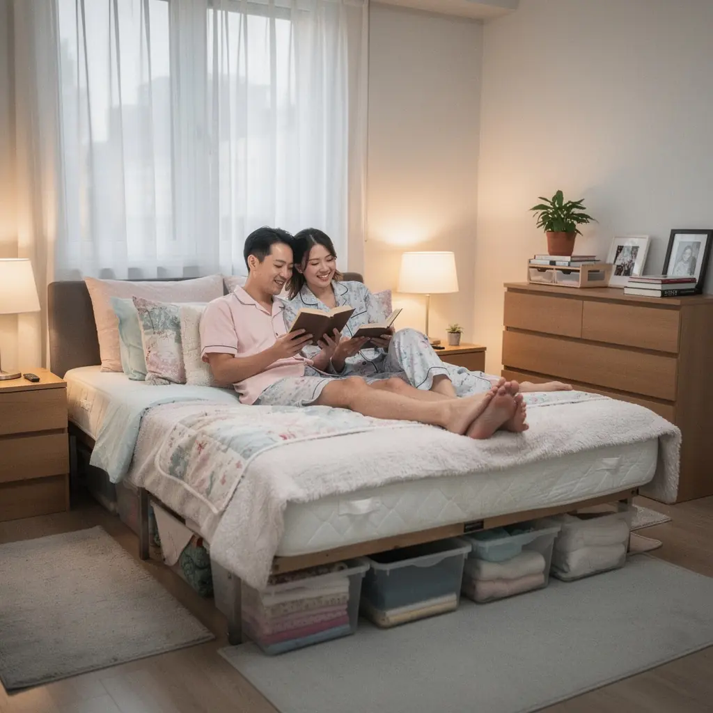 Przykład optymalizacji przestrzeni w salonie z funkcjonalnymi meblami.