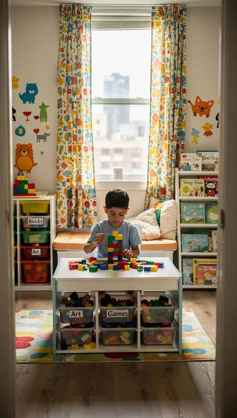 Zorganizowana przestrzeń do przechowywania z estetycznym oświetleniem w przedpokoju.